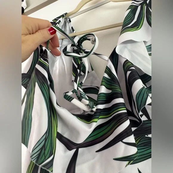 Tropical Leaf Print Kids One Piece Swimsuit - Picture 7 of 13